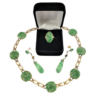 collier bague boucle doreilles jade